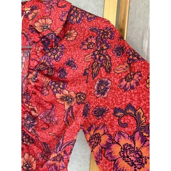 FREE PEOPLE I Got You Printed Floral Smocked Crop Top Red Long Sleeve XSmall - Picture 5 of 11
